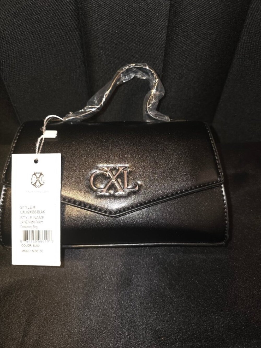 CXL By Christian Lacroix Black Patent Crossbody Bag With Logo Accent